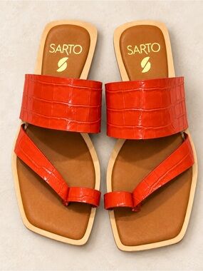 SARTO by Franco Sarto Orange Croc Leather Sandals 6.5